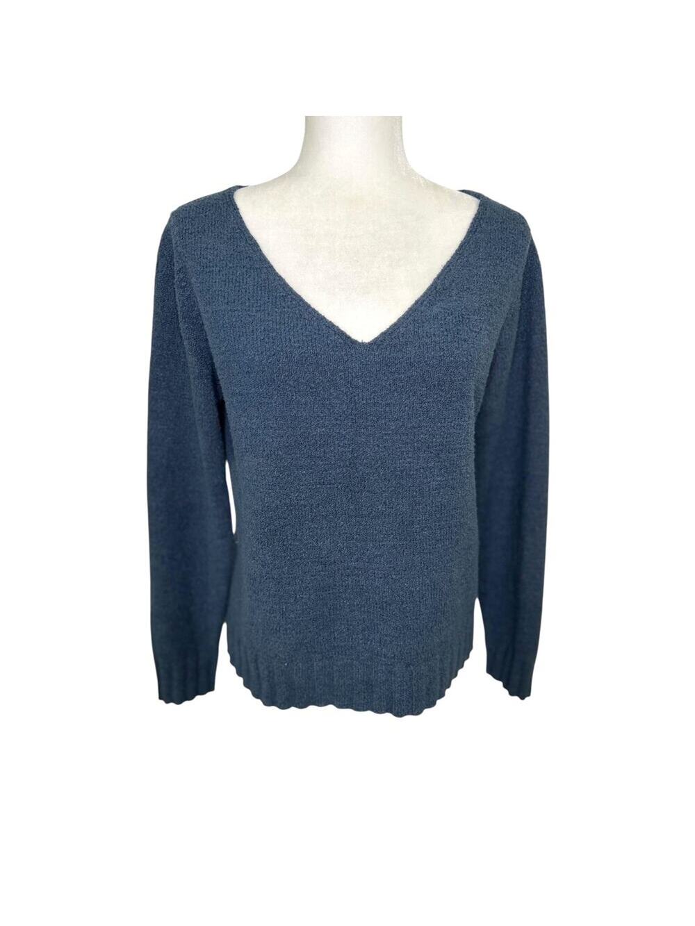 Peruvian Connection Marine Blue Cotton Textured V-Neck Long Sleeve Sweater